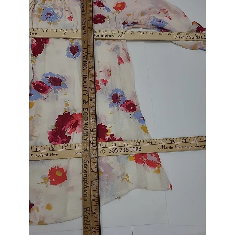 Lucky Brand Boho Flowy Peasant Top Women's Size 1X Watercolor Flowers